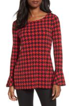 Women's Chaus Houndstooth Trumpet Sleeve Top
