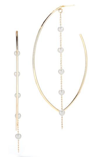 Women's Mizuki Linear Genuine Pearl Chain Marquise Hoop Earrings