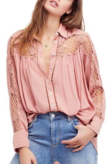Women's Free People Katie Bird Crochet Inset Shirt - Pink