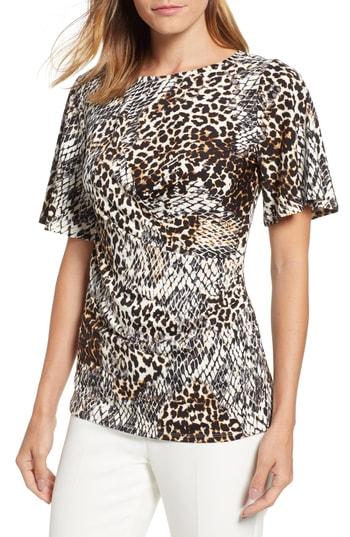 Women's Chaus Exotic Animal Faux Wrap Top - Black