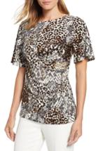 Women's Chaus Exotic Animal Faux Wrap Top - Black