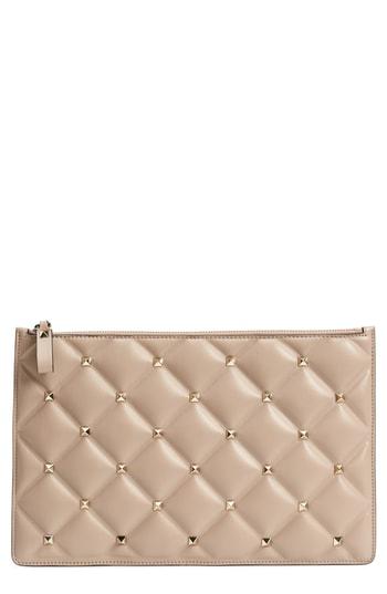 Valentino Garavani Large Candystud Leather Pouch - Beige