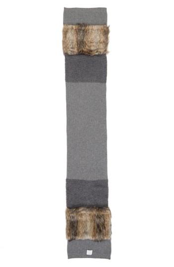 Women's Stella Mccartney Wool Scarf With Faux Fur Panels, Size - Grey