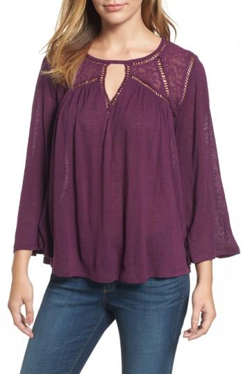 Women's Lucky Brand Mesh Lace Peasant Top - Purple