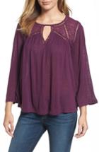 Women's Lucky Brand Mesh Lace Peasant Top - Purple