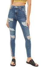 Women's Topshop Side Stripe Jeans W X 32l (fits Like 24w) - Blue