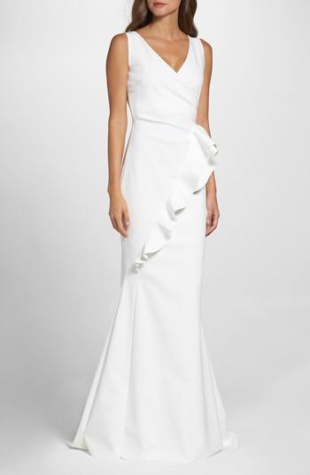 Women's Chiara Boni La Petite Robe Keke Ruffle Front Surplice Gown - White
