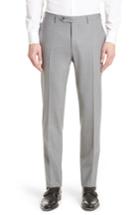 Men's Canali Flat Front Solid Stretch Wool Trousers R Eu - Grey