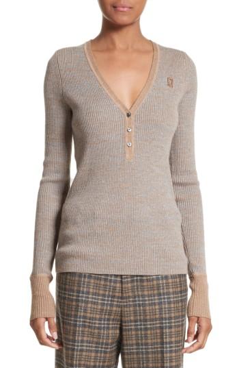 Women's Marc Jacobs Ribbed V-neck Wool Sweater - Brown