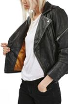 Women's Topshop Lightning Leather Biker Jacket Us (fits Like 0-2) - Black