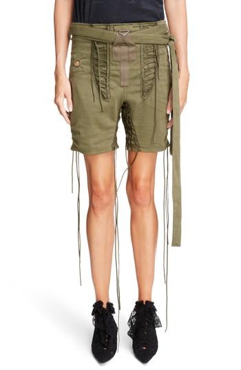Women's Saint Laurent Laced Cotton & Linen Shorts Us / 36 Fr - Green