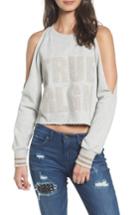 Women's True Religion Brand Jeans Cold Shoulder Crop Sweatshirt - Grey