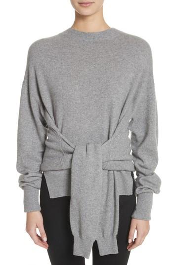 Women's Alexander Wang Inverted Tie Waist Wool & Cashmere Blend Sweater - Grey