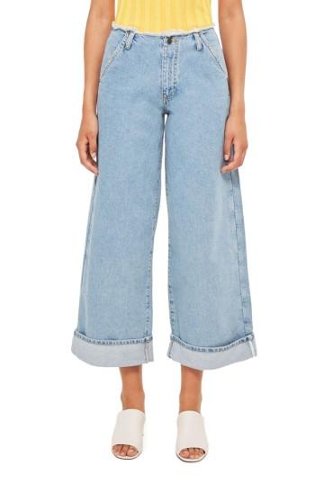 Women's Topshop Boutique Frayed Waist Super Wide Leg Jeans Us (fits Like 0) X - Blue