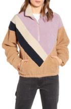 Women's J.o.a. Colorblock Faux Shearling Quarter Zip Jacket - Purple