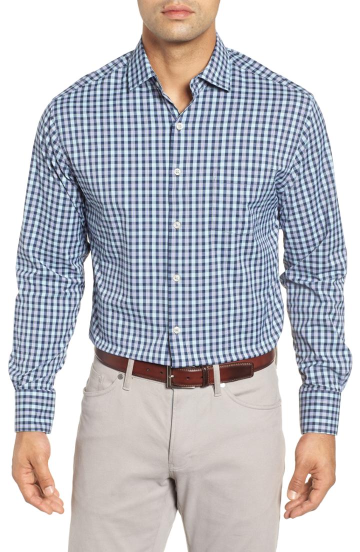 Men's Peter Millar Fleming Tattersall Performance Sport Shirt, Size - Blue