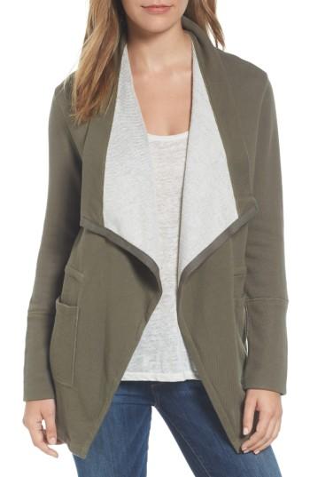 Petite Women's Caslon Asymmetrical Drape Collar Terry Jacket P - Green