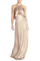 Women's Nouvelle Amsale 'lilith' Ruffle Bib Liquid Chiffon Halter Gown, Size - Pink
