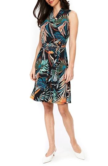 Women's Wallis Palm Print Faux Wrap Dress Us / 20 Uk - Black