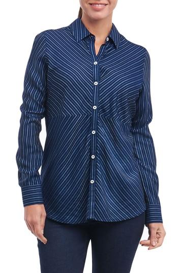 Petite Women's Foxcroft Hazel Pinstripe Shirt P - Blue