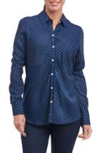 Petite Women's Foxcroft Hazel Pinstripe Shirt P - Blue