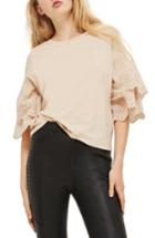 Women's Topshop Eyelet Layer Sleeve Tee T-shirt Us (fits Like 0) - Pink
