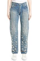 Women's Tu Es Mon Tresor Snow Imitation Pearl Embellished Jeans - Blue