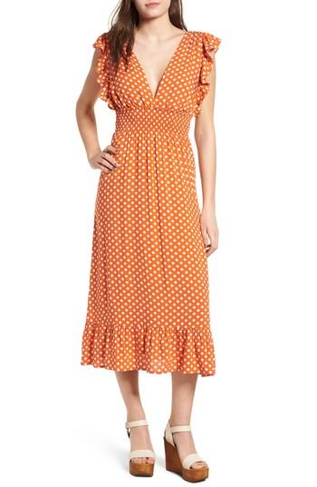 Women's Bp. Ruffle Trim Midi Dress, Size - Orange