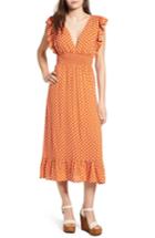 Women's Bp. Ruffle Trim Midi Dress, Size - Orange