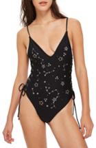 Women's Topshop Cosmic Lace-up One-piece Swimsuit Us (fits Like 0) - Black