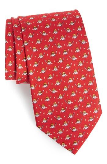 Men's Salvatore Ferragamo Effe Owl & Bat Print Silk Tie, Size - Blue