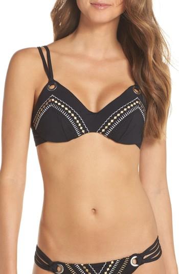 Women's Seafolly Cabana Coast Embroidered Bikini Top Us / 10 Au - Black