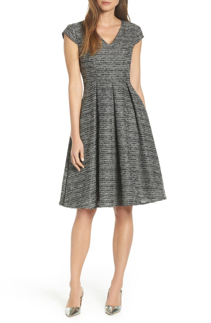 Women's 1901 Cap Sleeve Tweed Fit & Flare Dress - Grey
