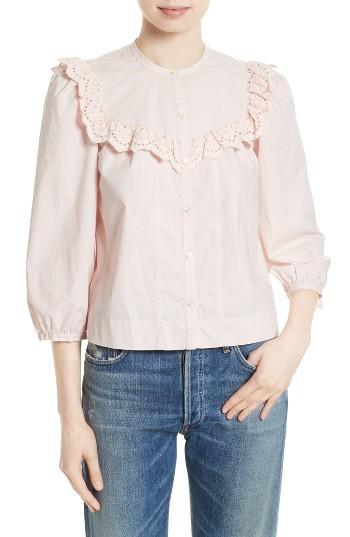 Women's La Vie Rebecca Taylor Eyelet Trim Poplin Blouse