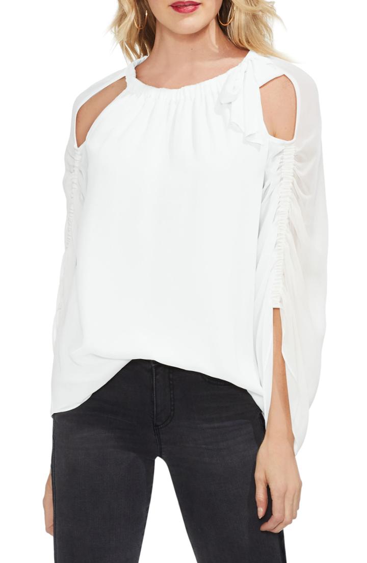 Women's Vince Camuto Cold Shoulder Bow Neck Top, Size - White