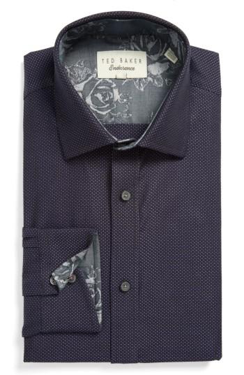 Men's Ted Baker London Endurance Trim Fit Dot Dress Shirt .5 - 34/35 - Purple