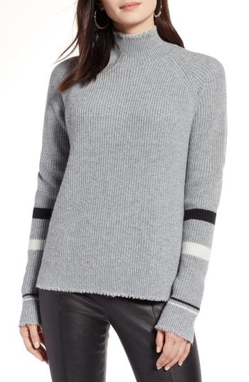 Women's Halogen Stripe Sleeve Frayed Edge Sweater - Grey