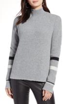 Women's Halogen Stripe Sleeve Frayed Edge Sweater - Grey