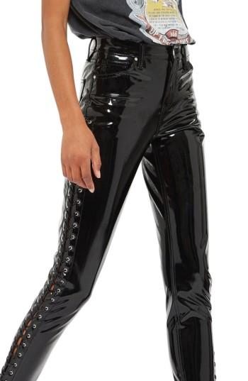 Women's Topshop Jamie Side Lace-up Vinyl Skinny Pants