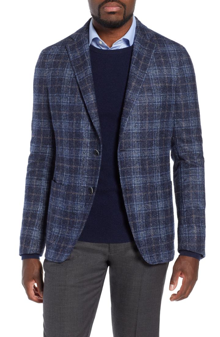 Men's Samuelsohn Classic Fit Plaid Alpaca Blend Sport Coat R - Blue