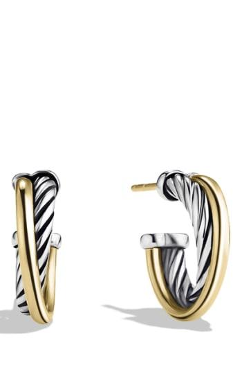 Women's David Yurman 'crossover' Extra-small Hoop Earrings With Gold