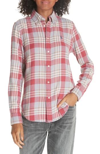 Women's Polo Ralph Lauren Logo Plaid Shirt - Red