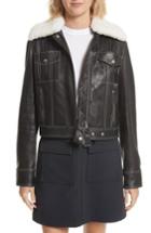 Women's Grey Jason Wu Shrunken Leather Jacket With Removable Genuine Shearling Collar