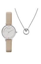 Women's Skagen Anita Crystal Leather Strap Watch & Necklace Set, 30mm