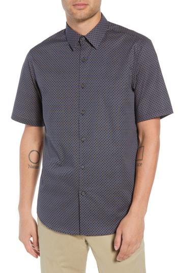Men's Theory Menlo Halldale Slim Fit Stretch Short Sleeve Sport Shirt, Size - Blue