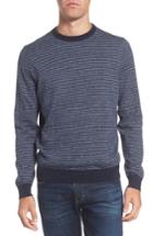 Men's Nordstrom Men's Shop Stripe Cotton & Cashmere Crewneck Sweater - Blue