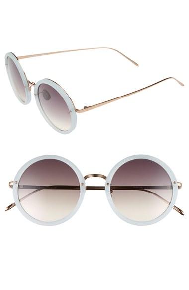 Women's Linda Farrow 51mm Round 18 Karat Rose Gold Sunglasses - Iris/ Grey Grad