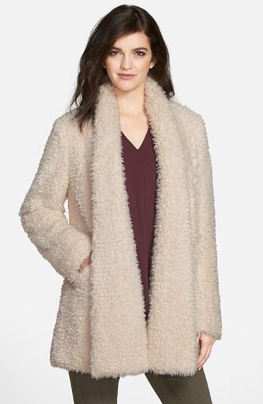 Women's Kenneth Cole New York 'teddy Bear' Faux Fur Clutch Coat - White