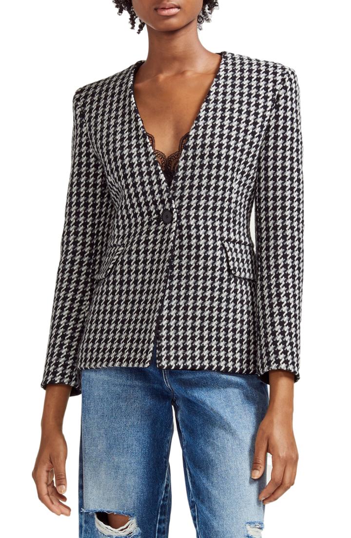 Women's La Vie Rebecca Taylor Puff Shoulder Leather Jacket - Blue