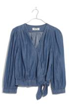 Women's Madewell Denim Wrap Blouse, Size - Blue